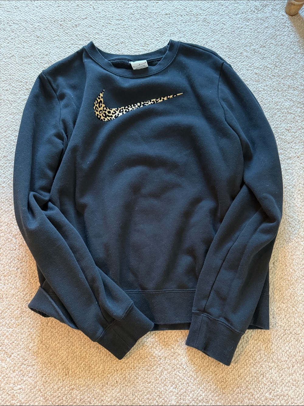 Nike Black Crewneck Sweatshirt with Leopard Swoosh